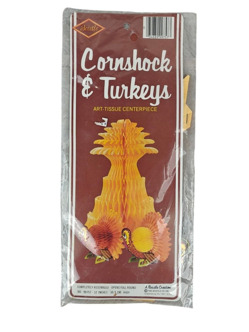 Vintage NOS Beistle Cornshock & Turkeys Art Tissue Centerpiece 1983 Thanksgiving